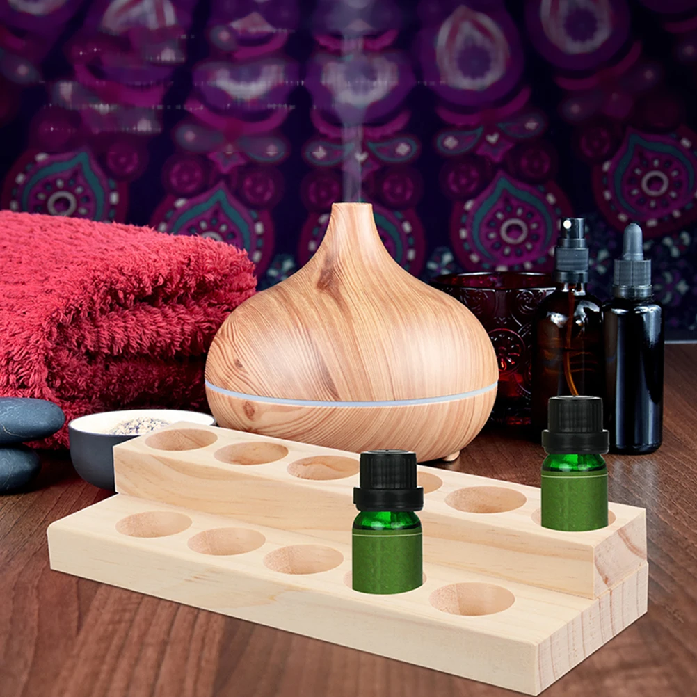 

2 Pcs Wooden Essential Oil Rack Natural Grain Display Shelf Bottle Storage ganizer Desktop Home Office Space Saving Holder Holes