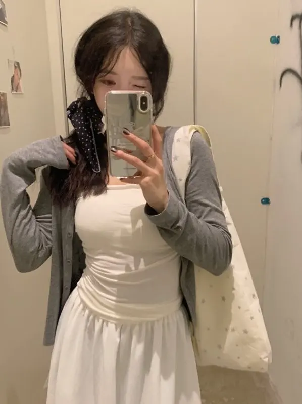 

plus Size Women's Casual Knitted Long Sleeve Three-Piece Set High Waist Spring Summer New Style Open Cardigan Long Dress Tank...