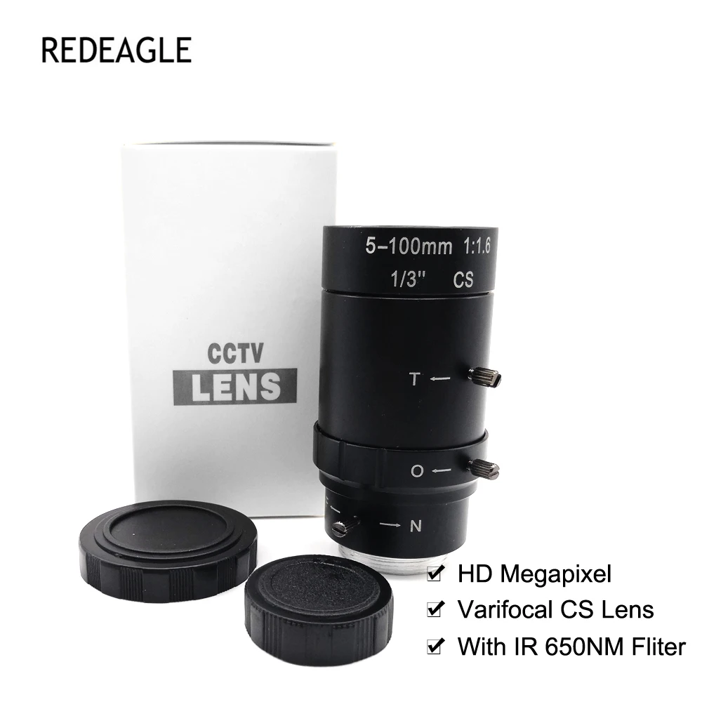 HD 5-100mm 6-60mm Long Focal Length CS Mount Manual Varifocal Zoom CCTV Lens 650nm IR Filter For Industrial Security Camera