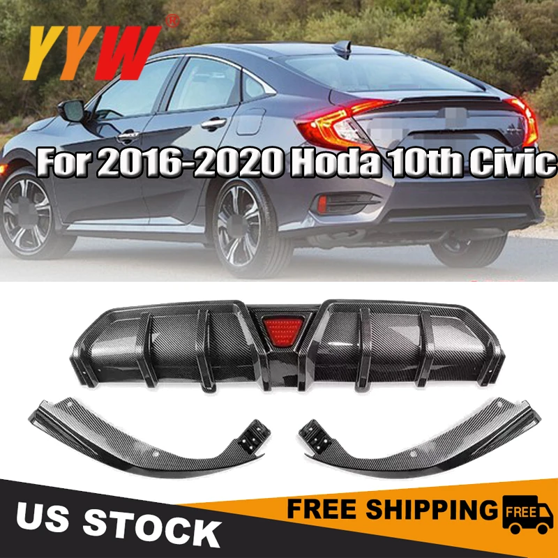 

Car Rear Bumper Diffuser Lip For Honda Civic 2016~2022 4Dr Car Rear Diffuser Lip Body Kit With LED Lamp Bumper Spoiler Splitter