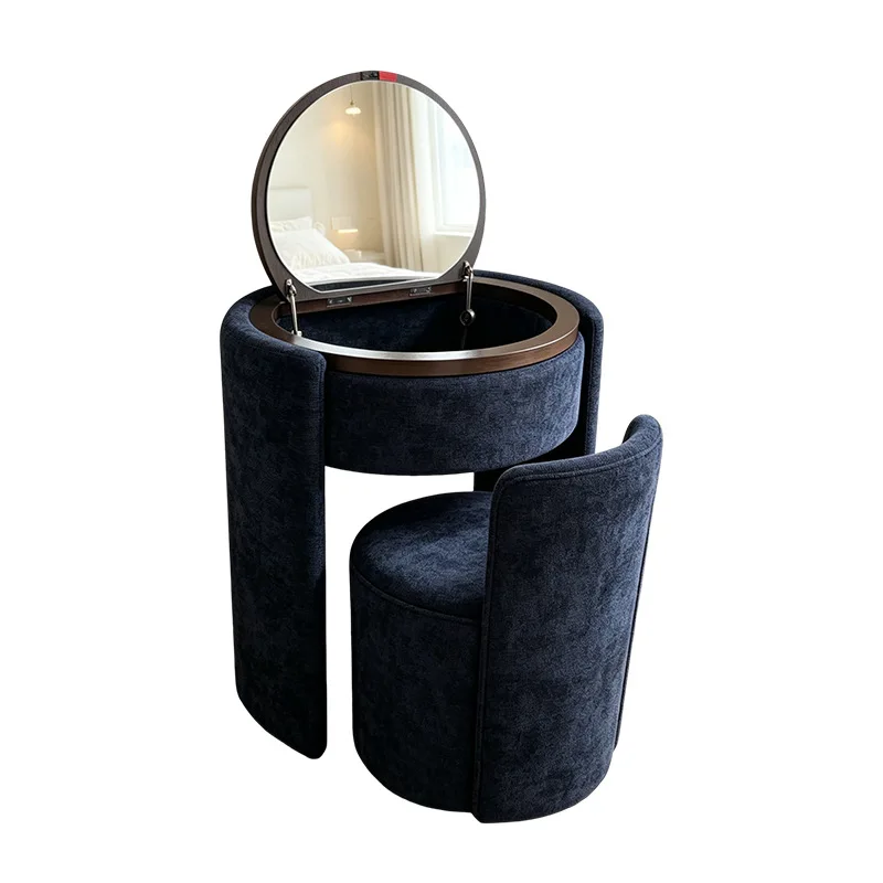 Modern Simple Small Apartment with Stool, Clamshell Vanity Table with Lamp, Integrated Mini Vanity Table with Storage Cabinet
