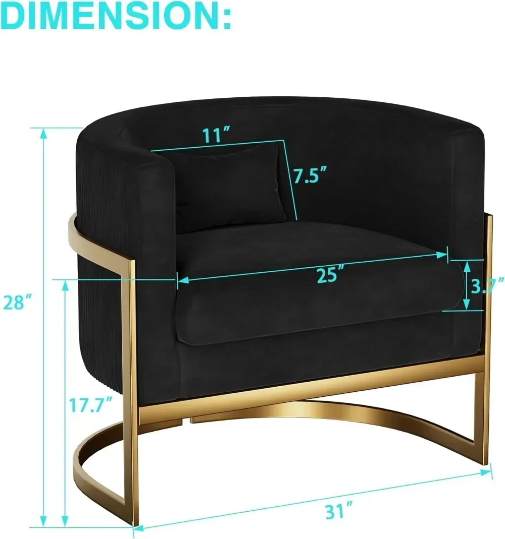 Accent Chair Gold Modern Barrel Chair Upholstered Arm Chairs for Bedroom Living Room Sofa Chair Club Chairs Black