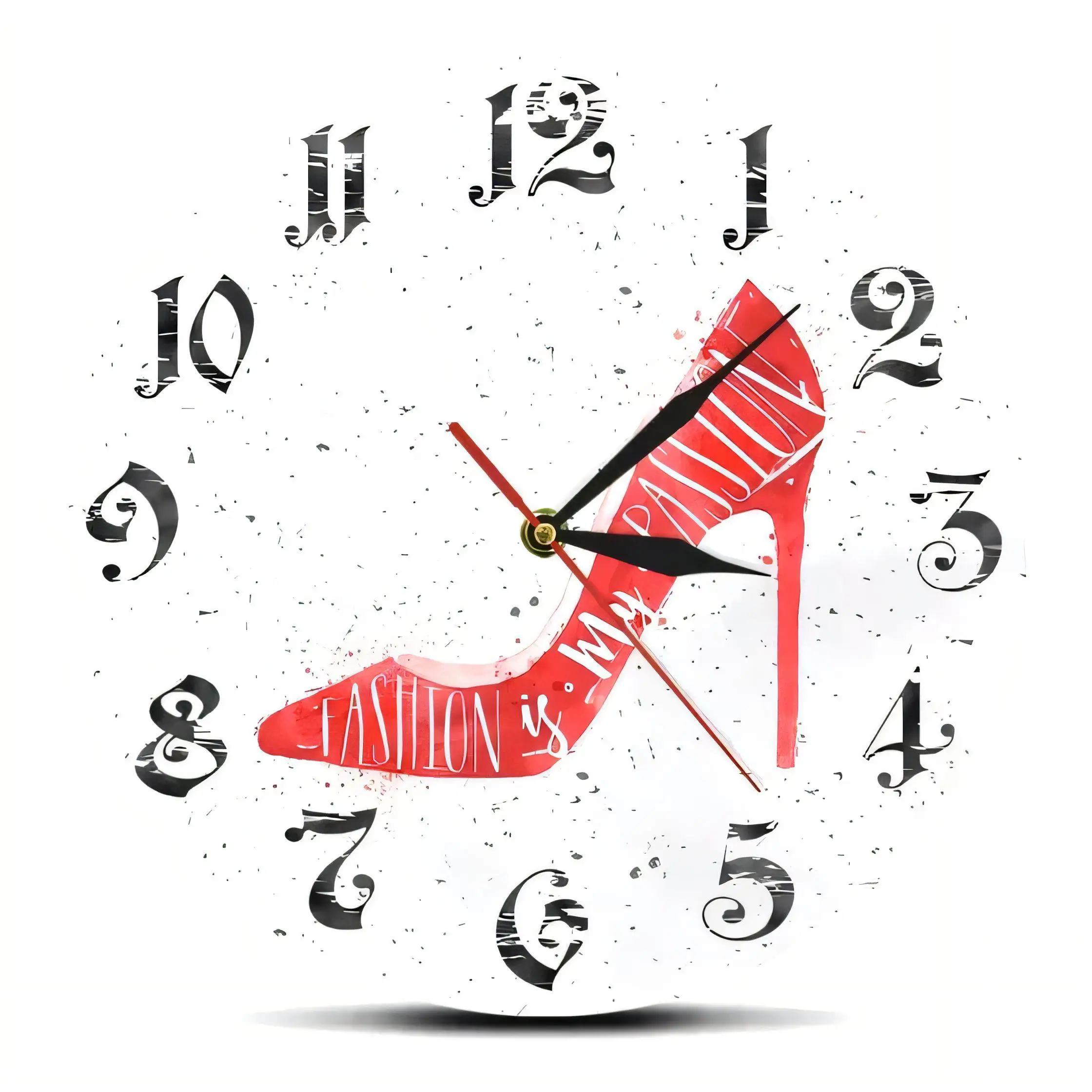 Vintage Red Stiletto High Heel Fashion Wall Clock,  Decor for Home Living Room Kitchen, Grunge Style Silent Non-Ticking Battery