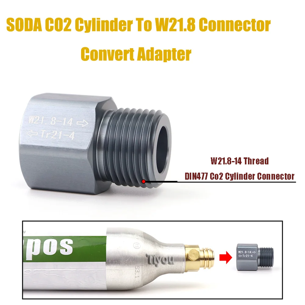 Adaptador de conversión de cilindro de CO2 de Soda a conector DIN477 (Tr21-4 a W21.8-14) para acuario, pescado, cerveza casera, barril Corny