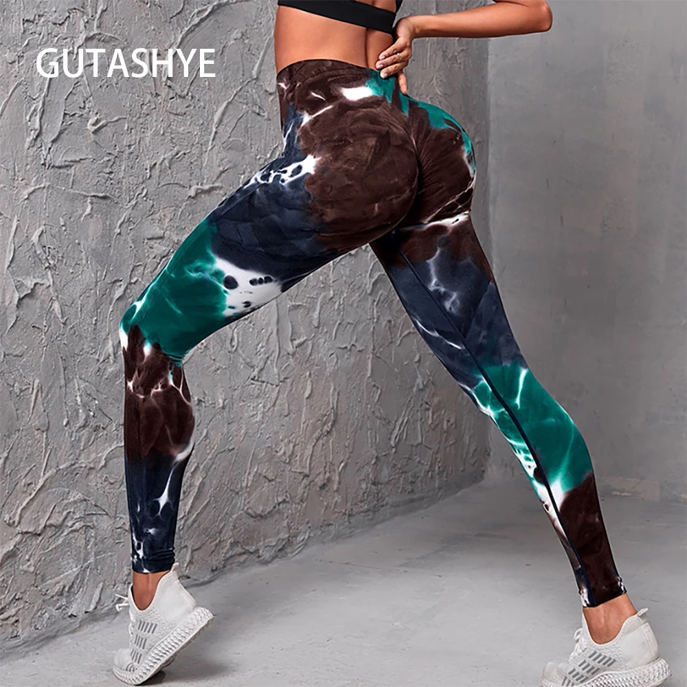 Gutashye Tie Dye Leggings sportivi donna palestra Yoga pantaloni senza cuciture abbigliamento sportivo elastico Hip Fitness Legging Activewear