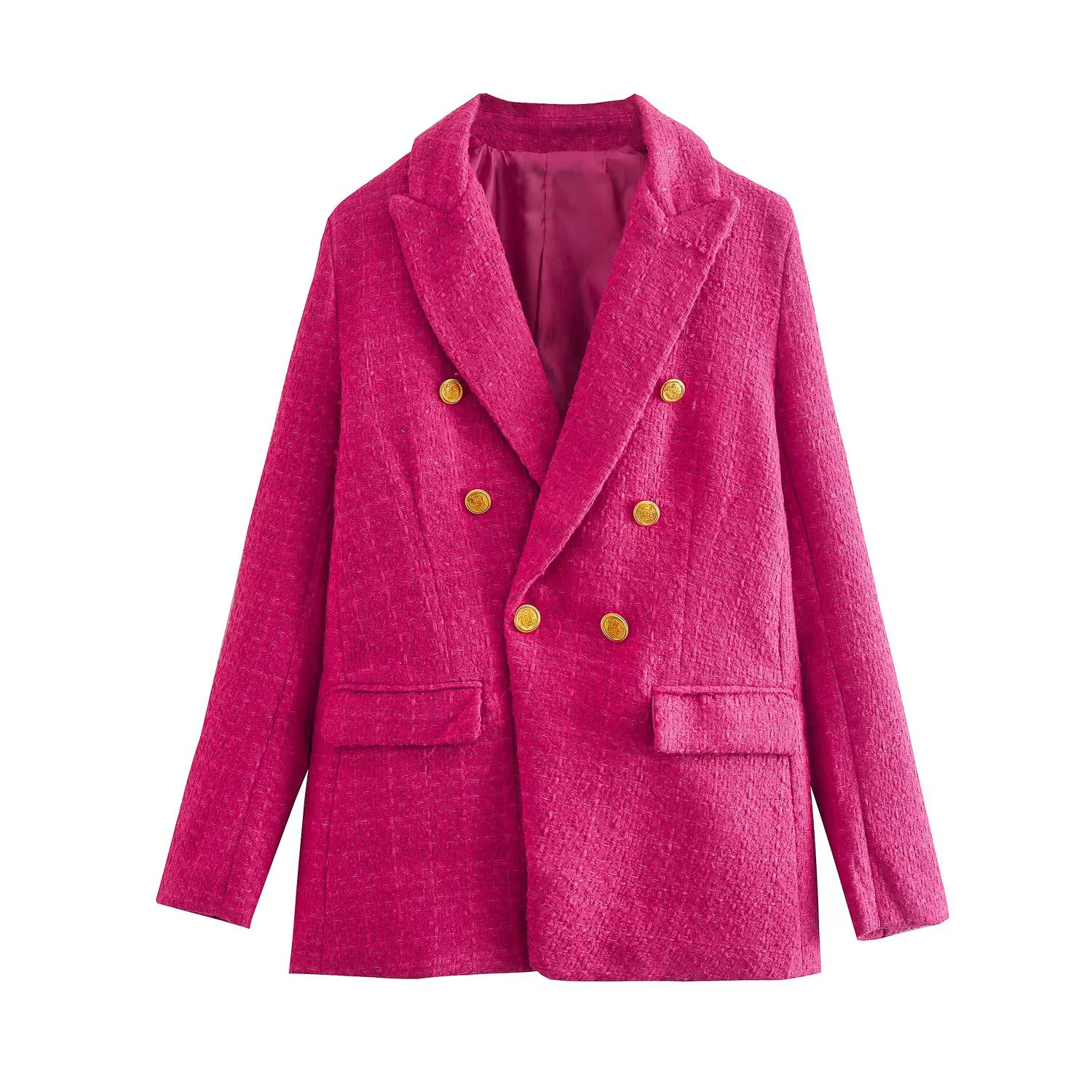 أزياء المرأة الربيع والخريف مزدوجة الصدر متقلب البدلة سترة الرجعية طويلة الأكمام جيب البدلة سترة