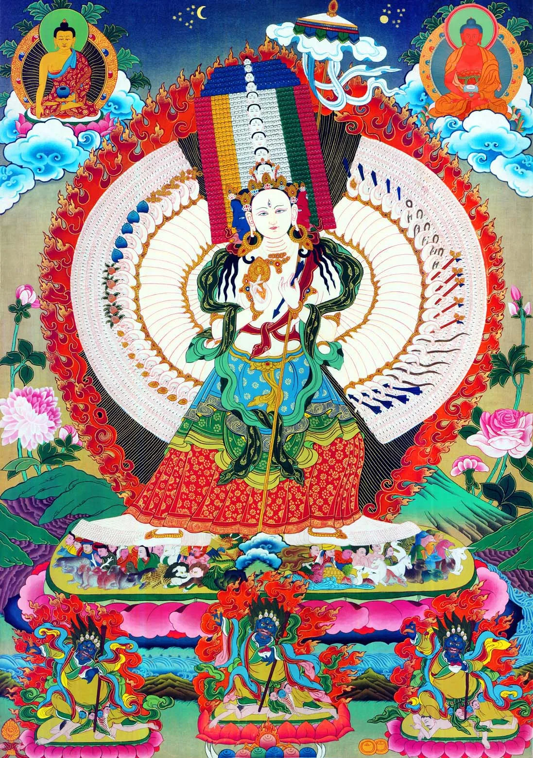 Usnisa Sitatapatra  Thangka - Great White Parasol,Gandhanra Tibetan Buddhist Thangka Art,Giclee Printed and Hand Framed,47