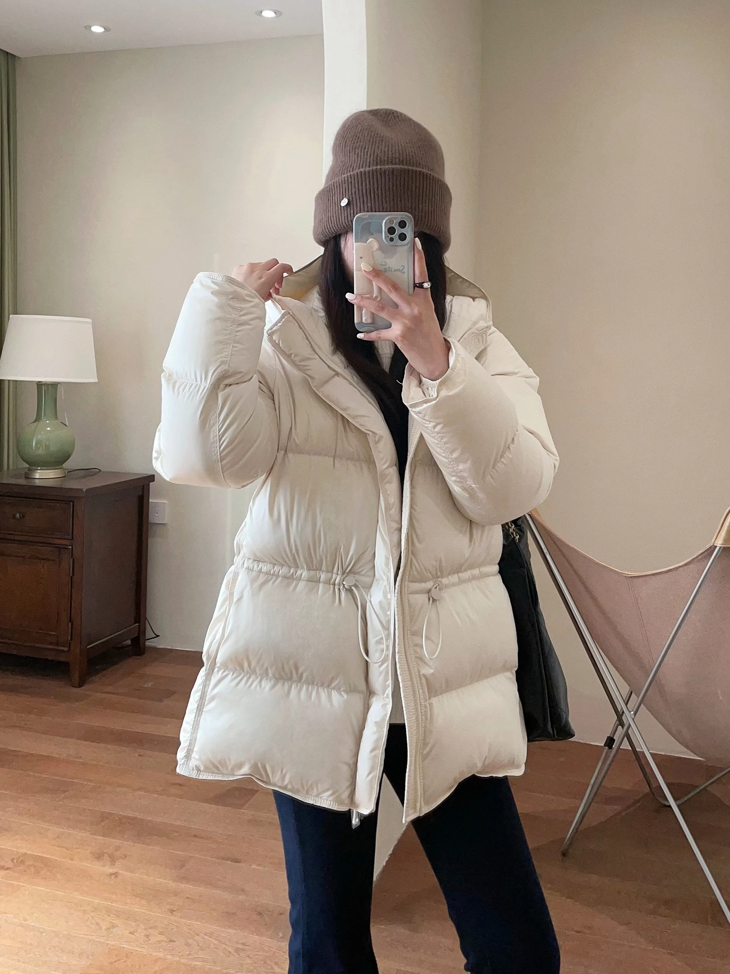 

Женская утепленная куртка-пуховик WTHEONE с капюшоном, на белом гусином пуху, с регулировкой талии, зимнее пальто для города, с высокой талией