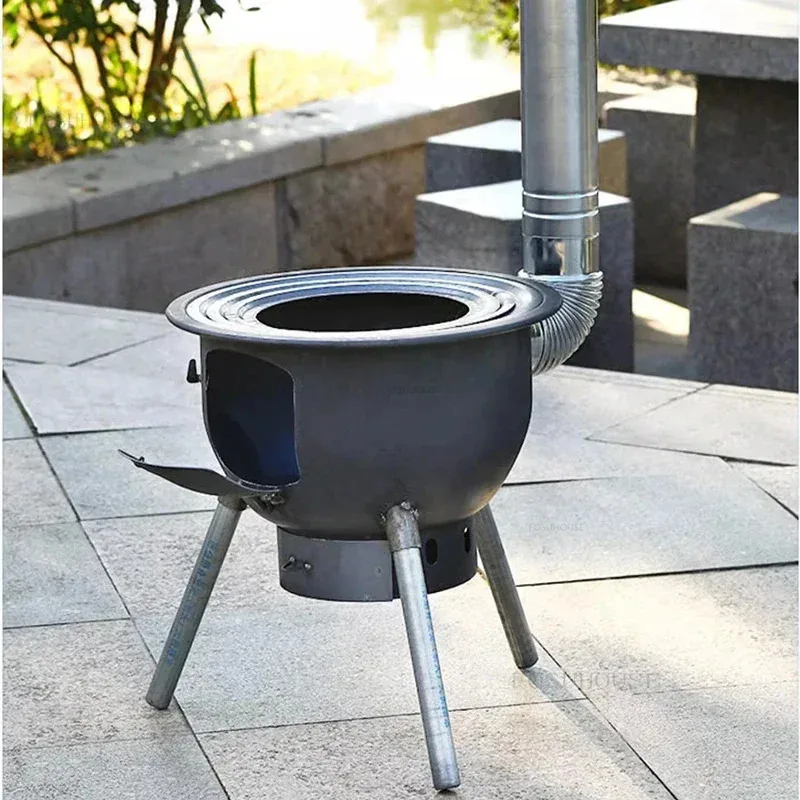 Portable Outdoor Grill Stand - Camping Fire Pit Stove with Wood Burning Heating for Backyard, Garden & Rural Household Use