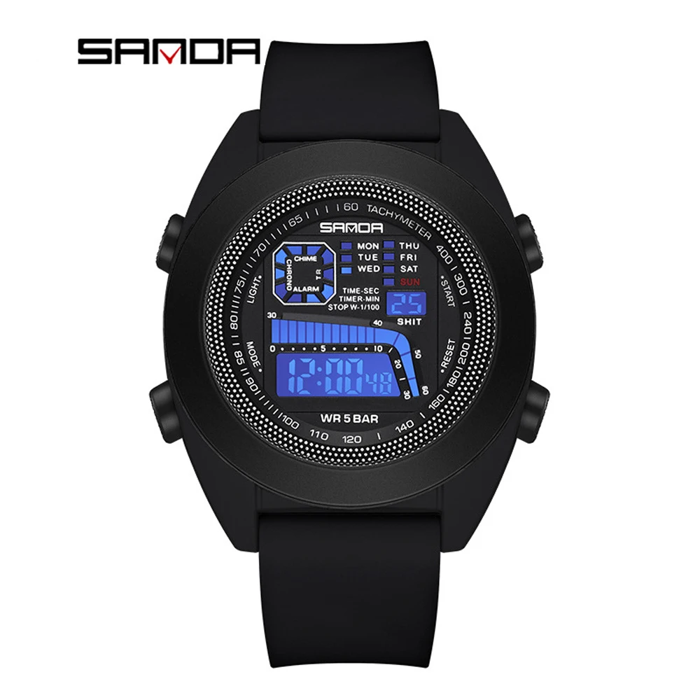 2023 New Fashion Sanda Single Core Electronic Sports Watches Multifunctional Silicone Tape Men's Outdoor Waterproof Wristwatches