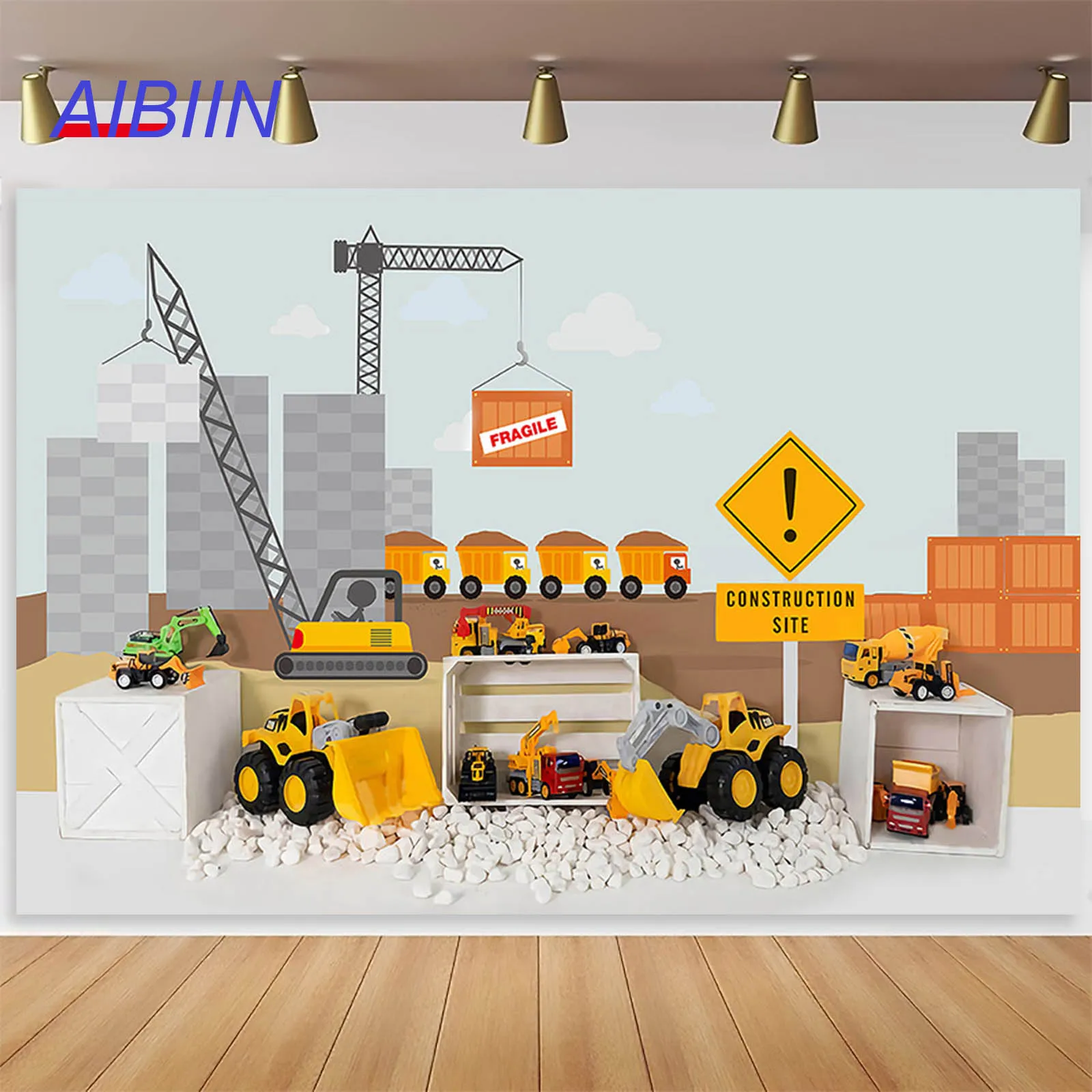 

Boy Construction Site Birthday Portrait Backdrop Engineering Crane Excavator Kid Cake Smash Photography Background Party Decor