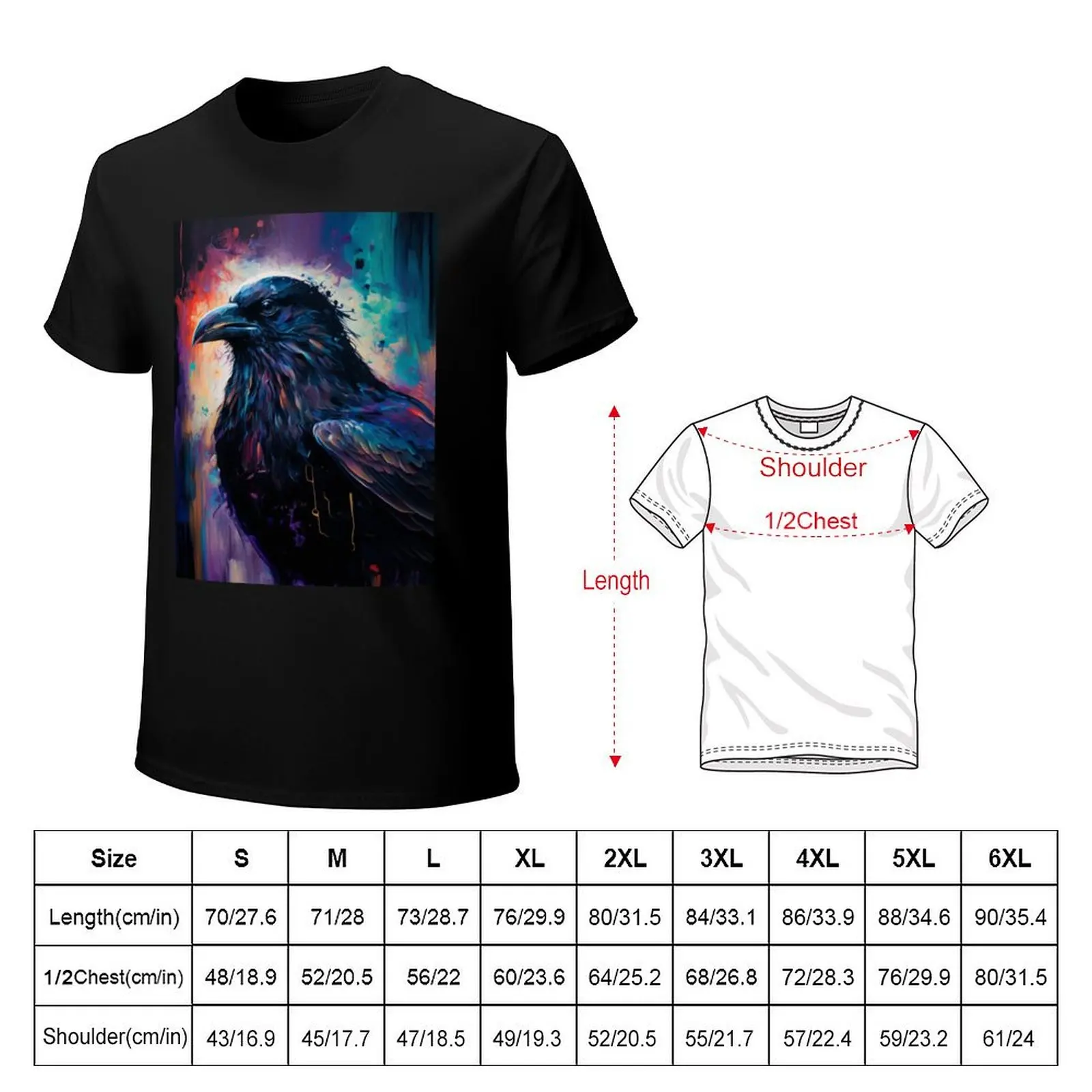 Gothic Raven Abstract Print T-Shirt Large Size Breathable Tee