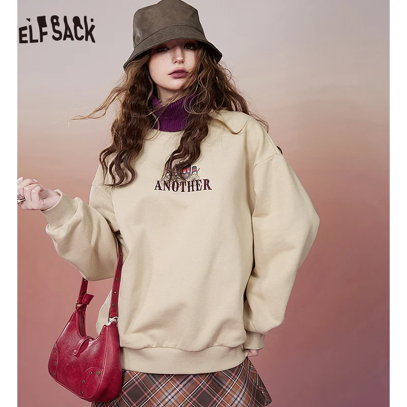 ELFSACK Korean Fashion Spliced Hoodies Women 2023 Winter High Collar Luxury Tops