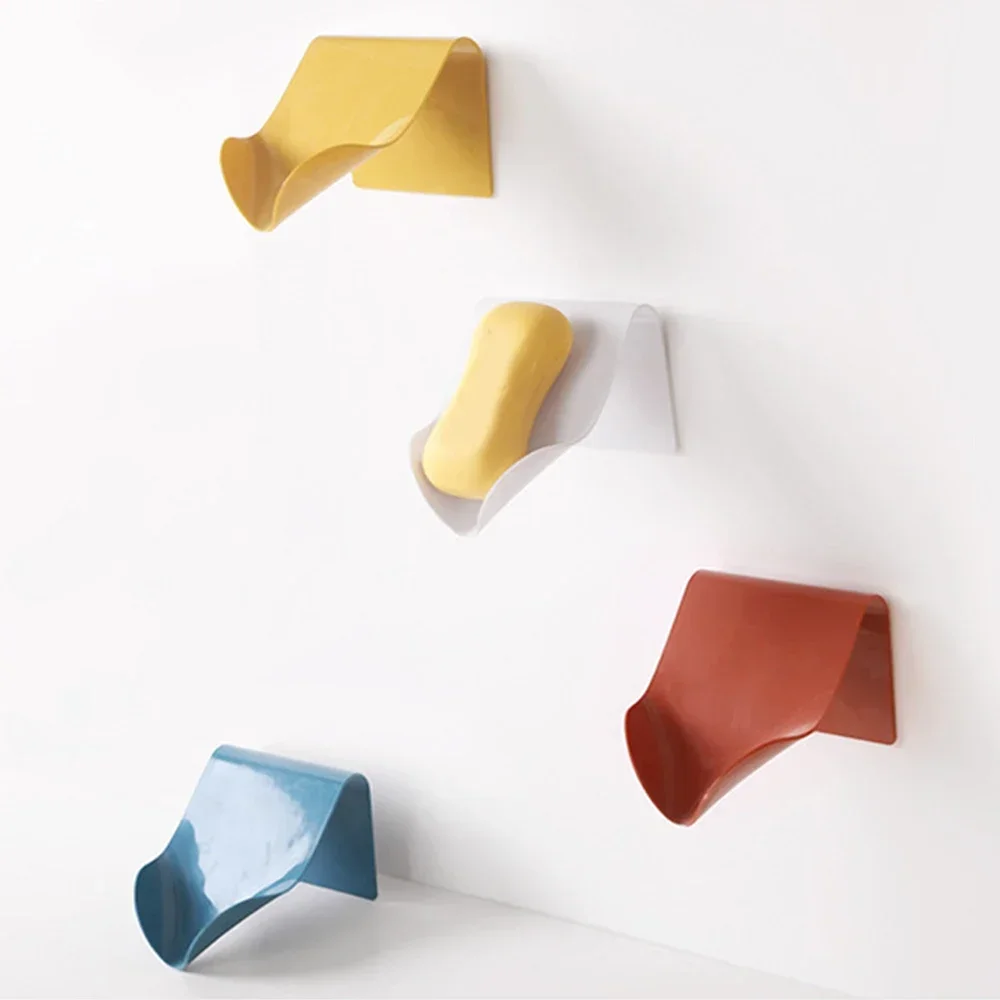 New Creative Soap Dish Self Adhesive Wall Mounted Soap Rack Multifunctional Bathroom Supplies Solid Drain Soap Holders