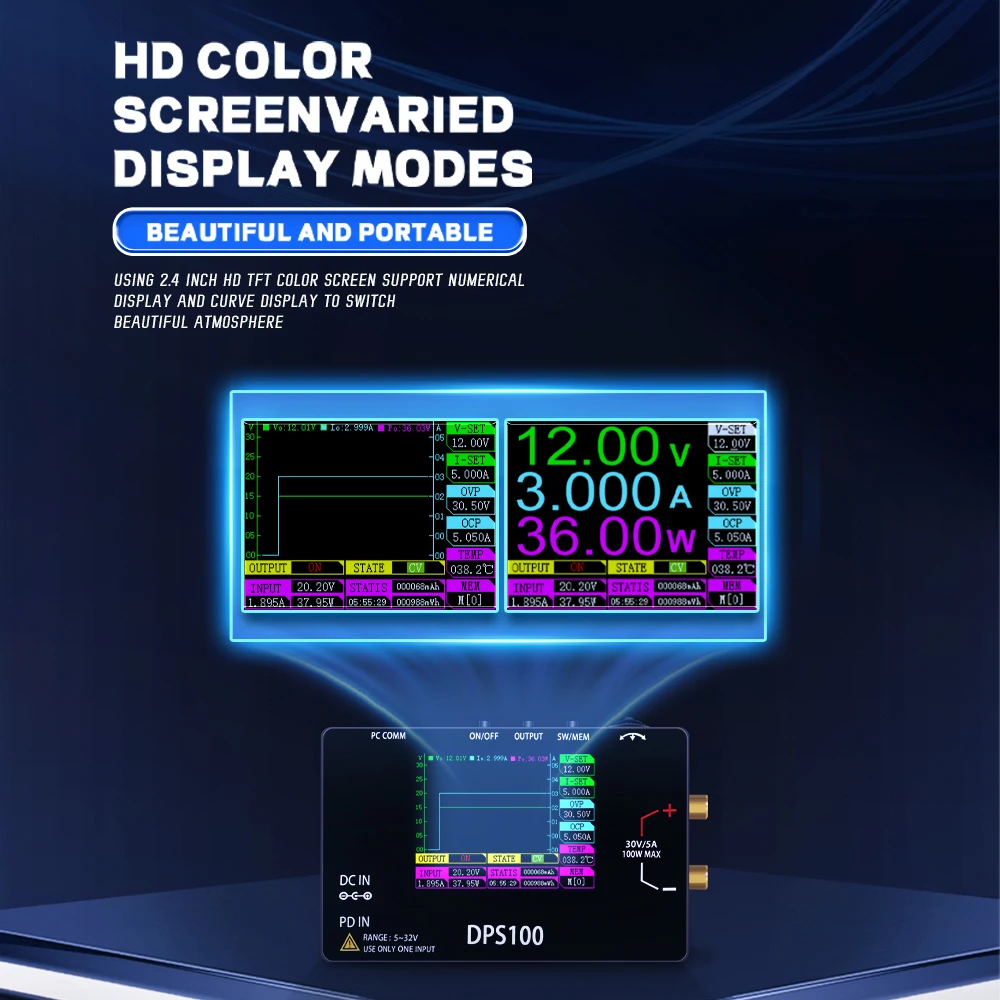 DPS100 100W 출력 실험실 전원 공급 장치, 정전압 전류 출력 조절, 조정 가능한 30V 5A 전원 공급 장치 벤치 스위치