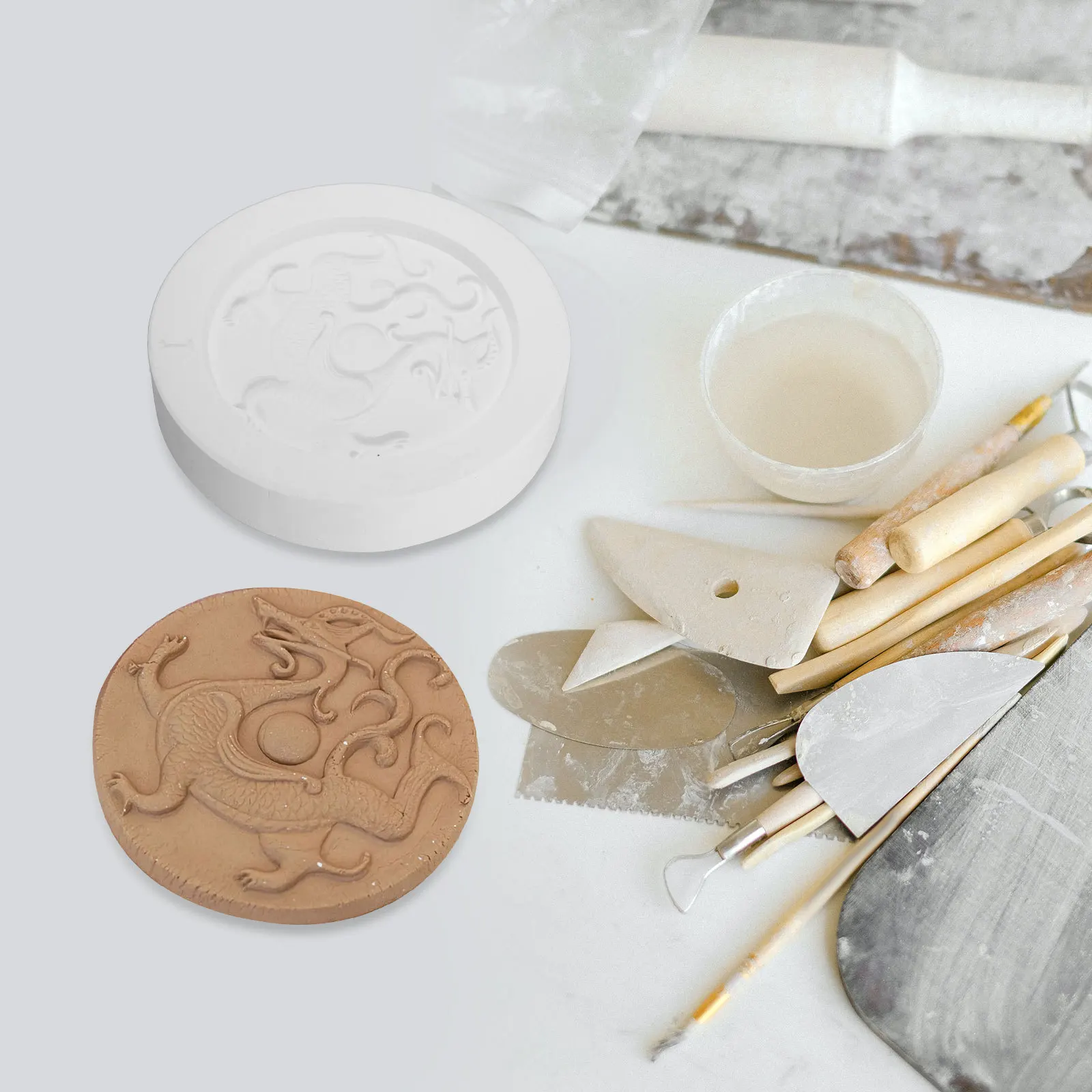 Forma gipsowa w kształcie smoka do odlewania gliny, łatwe w użyciu, do projektów artystycznych, dekoracyjna forma zwierzęca, narzędzie do ceramiki.