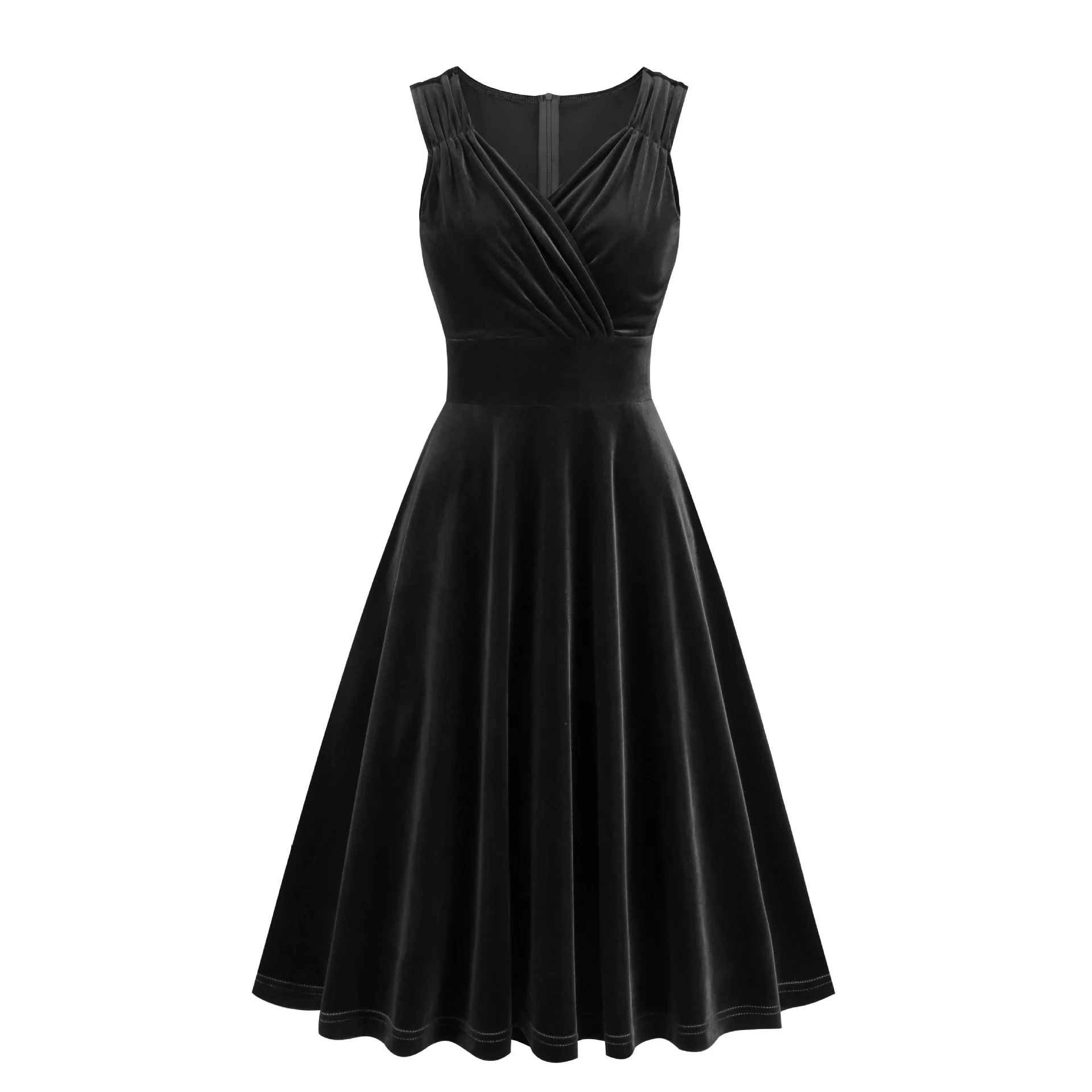 Women\'s 1950S Hepburn Style Vintage Dress V-Neck Sleeveless Cocktail Dresses