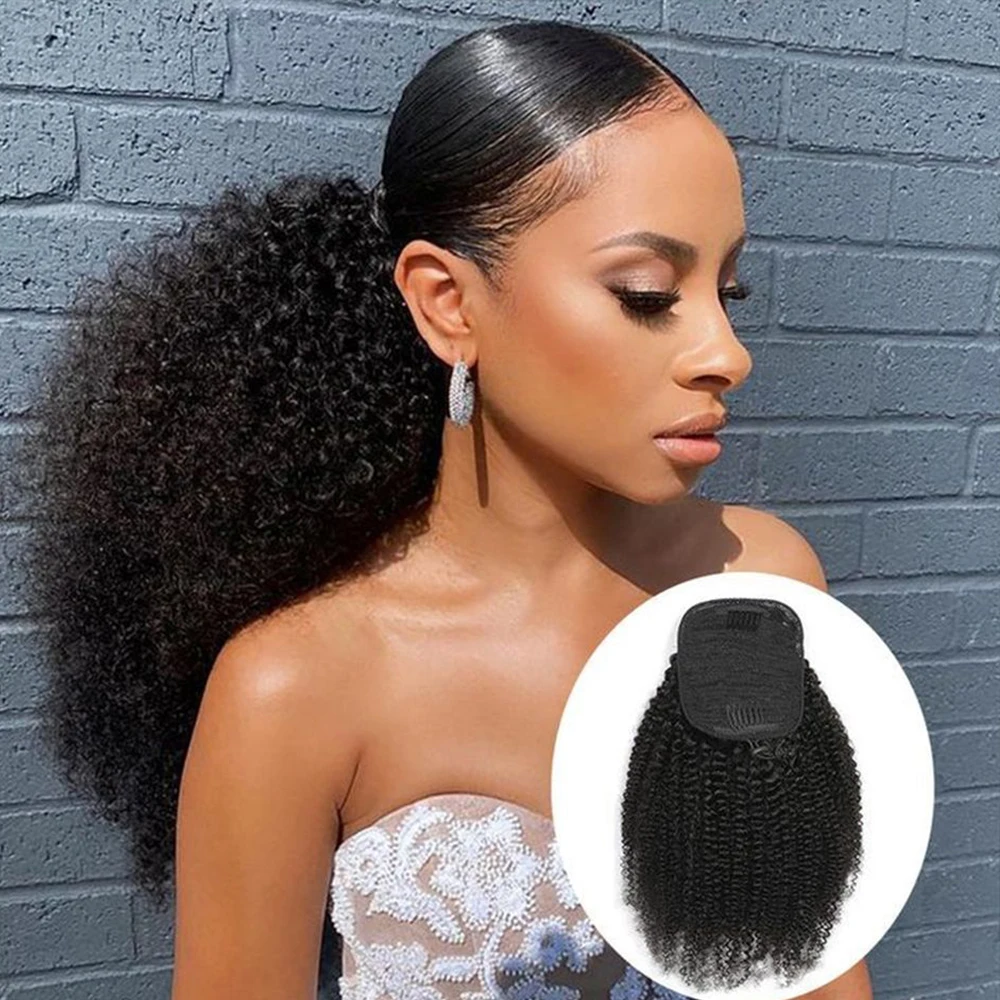 100% Virgin Human Hair Drawstring Ponytail Afro Kinky Curly Human Hair Extensions Curl Draw String Ponytails for Black Women