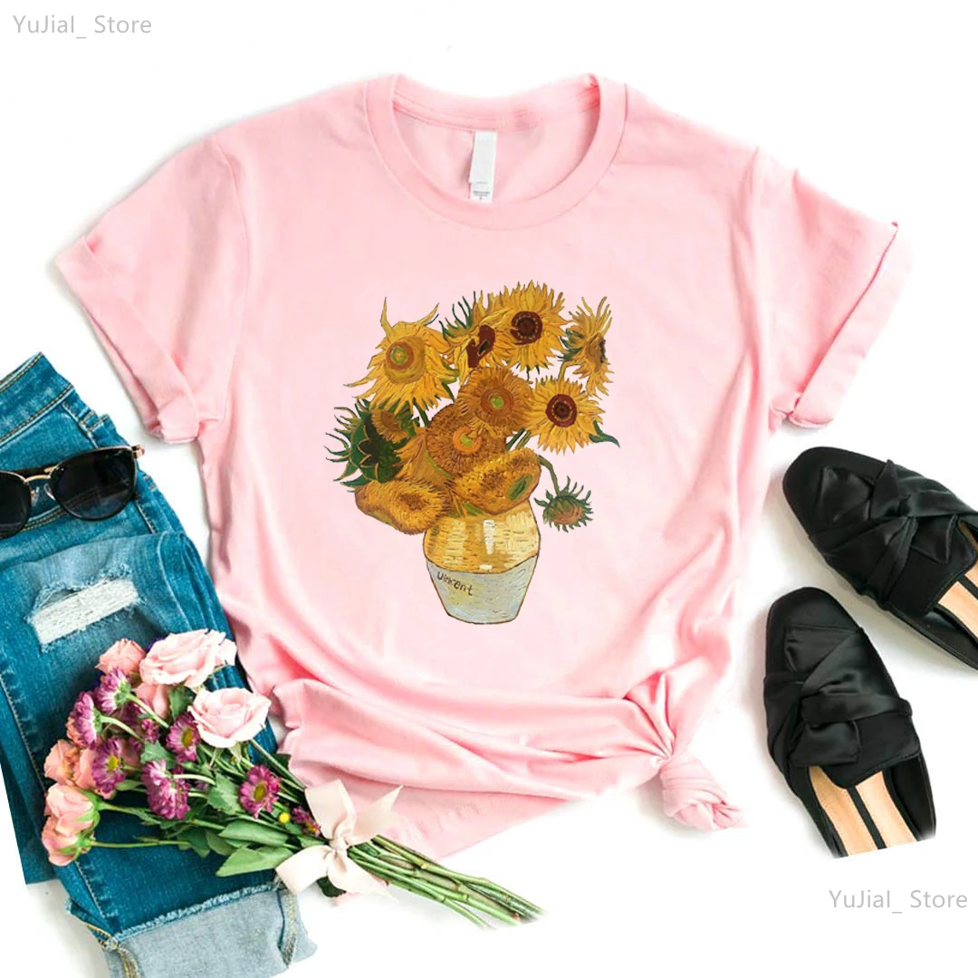 Van Gogh T Shirt Sunflower Vangogh Vintage Art Shirt Harajuku Style Aesthetic Summer Top Tees