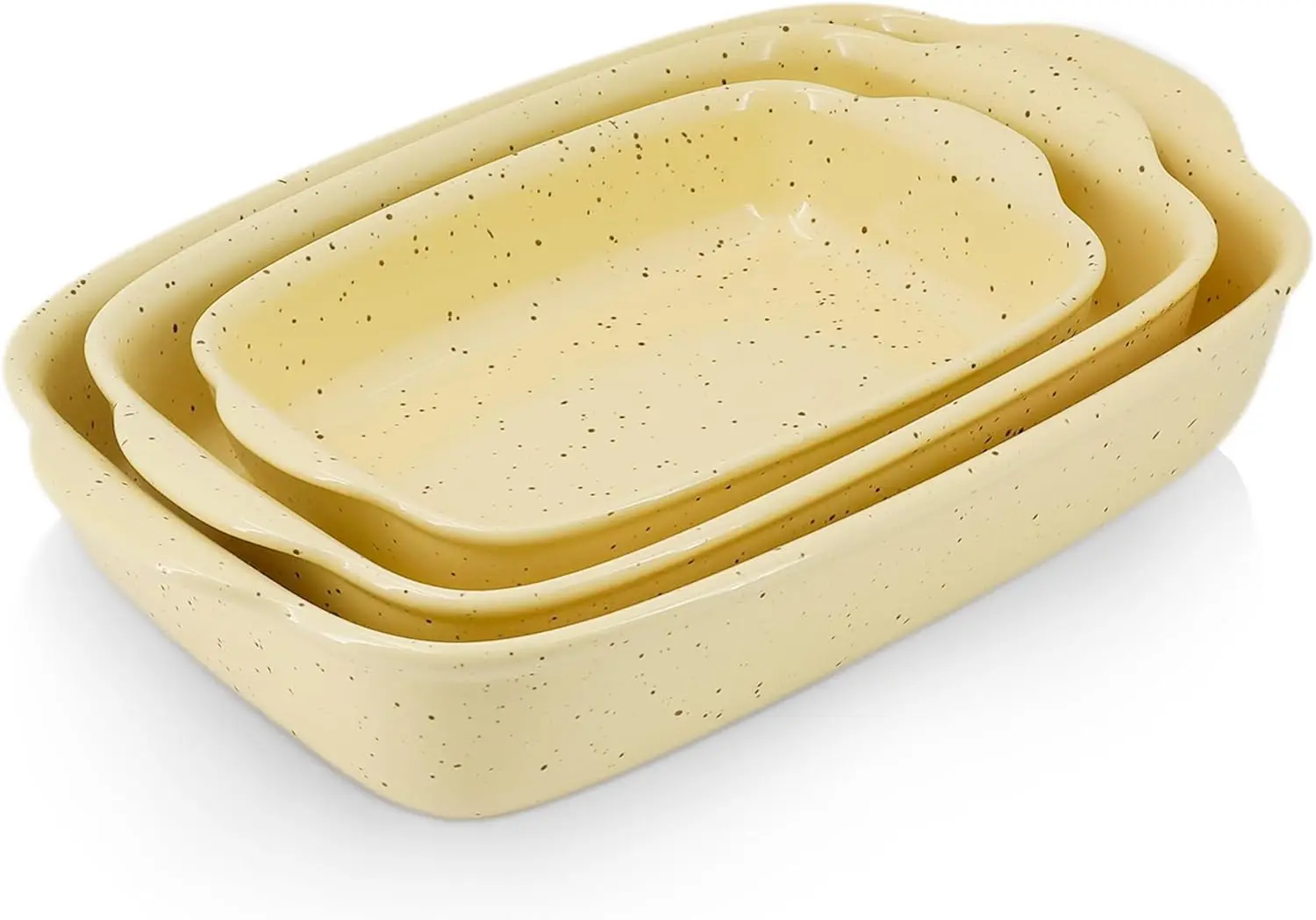 

3-Piece Ceramic Baking Dish Set, Rectangular Casserole with Handles, Oven Safe Stoneware, 9.6" 12" 13.8" Yellow