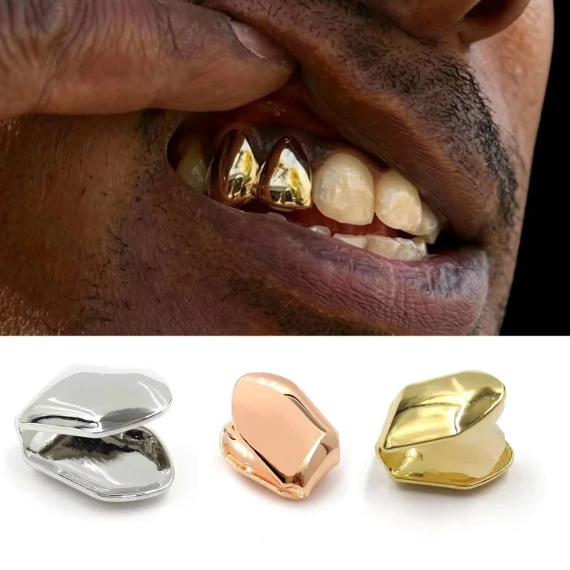 1/2/3/4 unidades de grillz dentales unisex de doble hueco, lisos, estilo Hip Hop, joyería para dientes, regalo para ortodoncia, en oro y plata