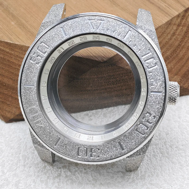44mm Mod King Samurai NH35 Watch Case Silver Sparkle Sand Blasting Fits NH34 NH35 NH36 4R Movement Men's Diving Watch Case