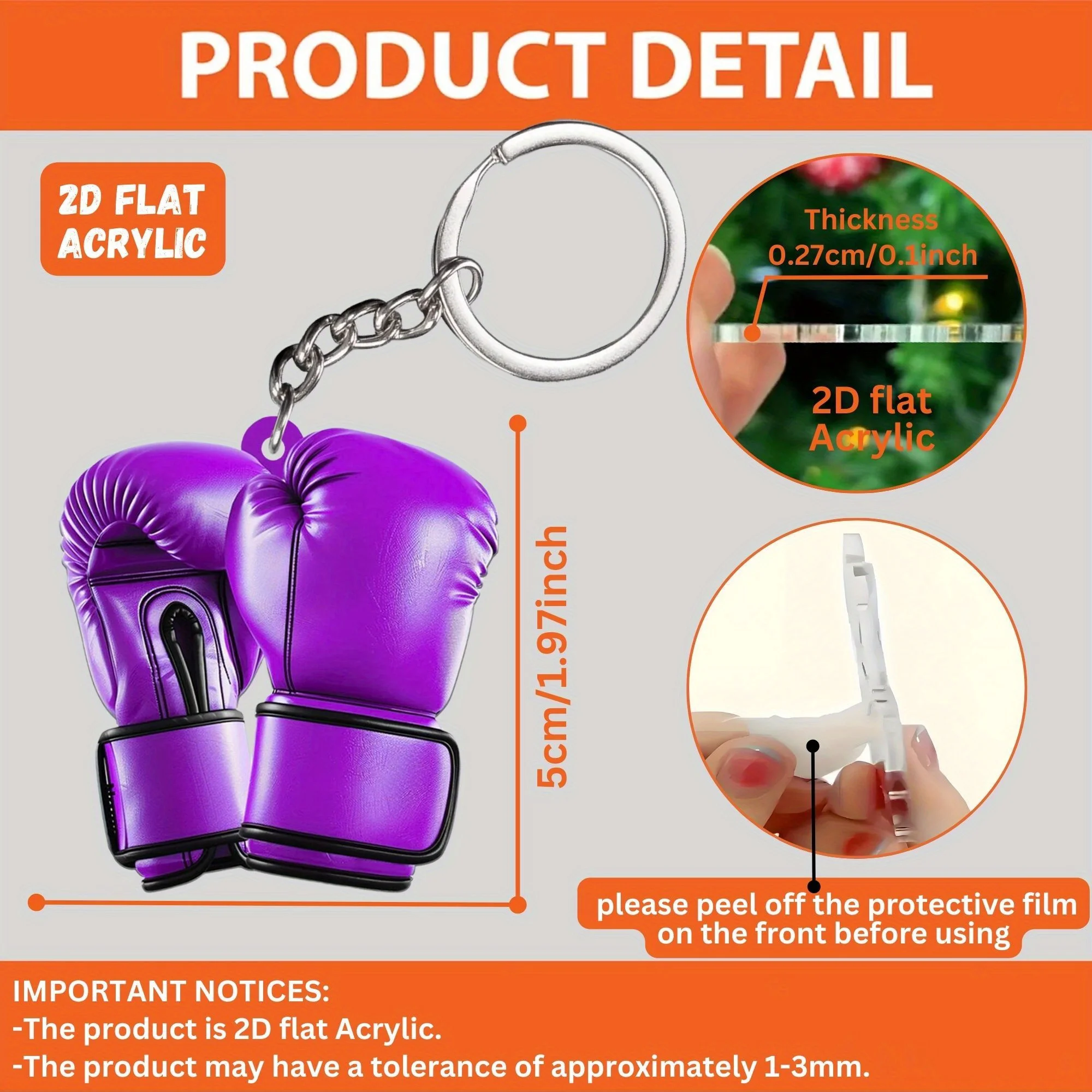 Colorful Boxing Gloves Keychains 2D Acrylic 5pcs options Hanging Ornament Car Pendant Wallets Accessories Funky Halloween Gift