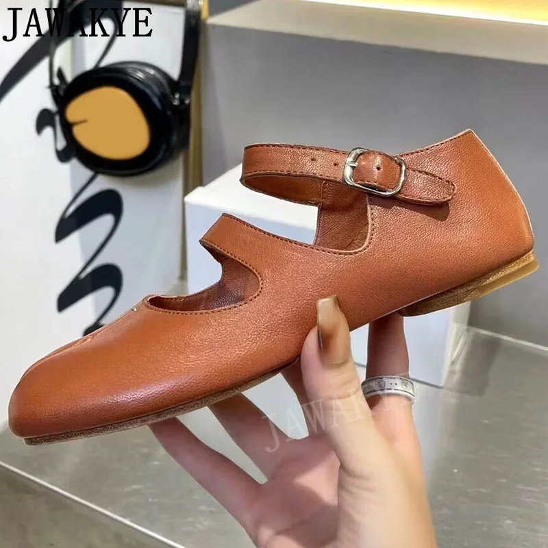 Buckle Strap Split Toe Loafers Genuine Leather Tabi Shoes Designer Brand Ladies Comfort Driving Shoes Women 2023