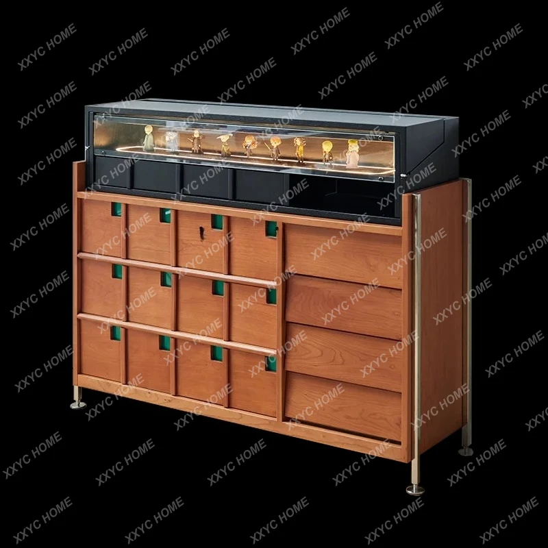 TTAmerican Medieval Storage Retro Chest Cabinet, Cherry Wood Dining Side Cabinet, Large Drawer, Bar Counter Cabinet