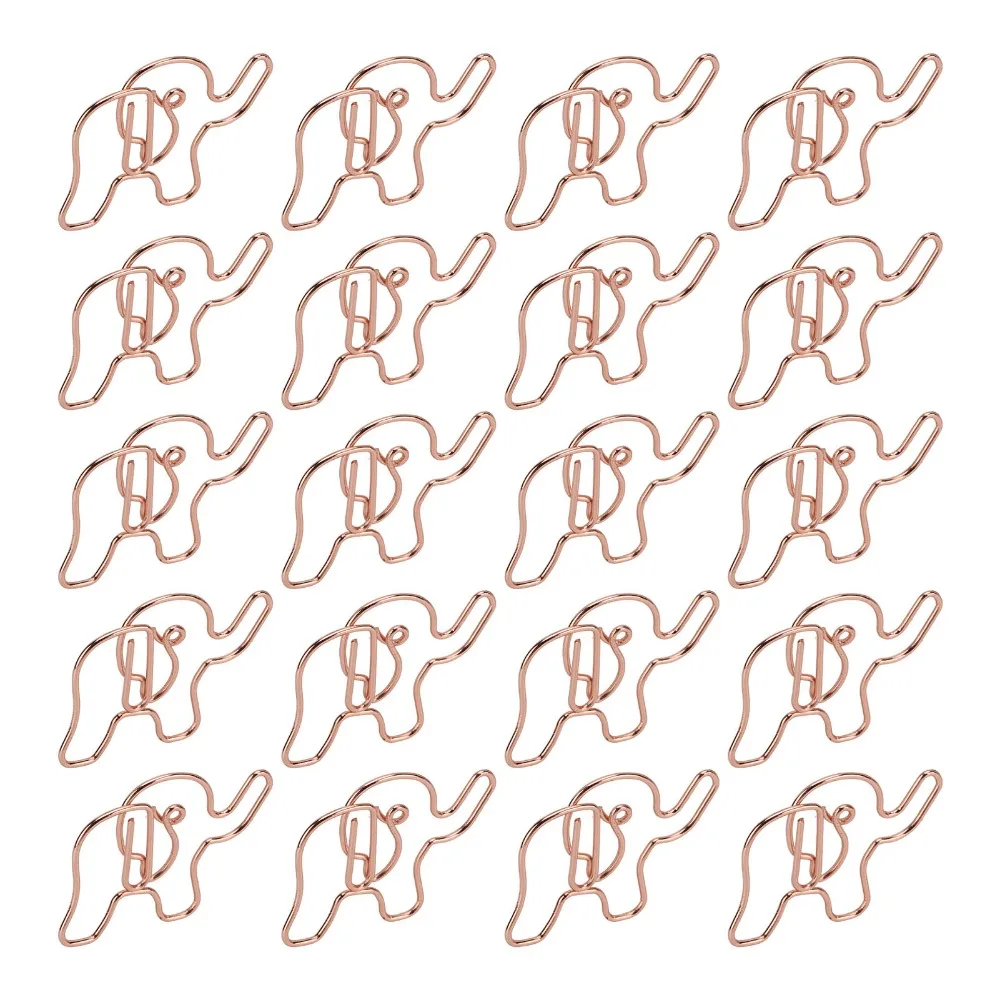 20Pcs Elephant Shape Shaped Paper Clips Electroplating Process Iron Elephant Paper Clips Rose Gold with Storage Box Office Clips