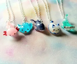 Sweet Sea Creature Necklace Miniatures Axolotl Resin Charm Pendant Necklace Jewelry Birthday Gift Axolotl Kawaii