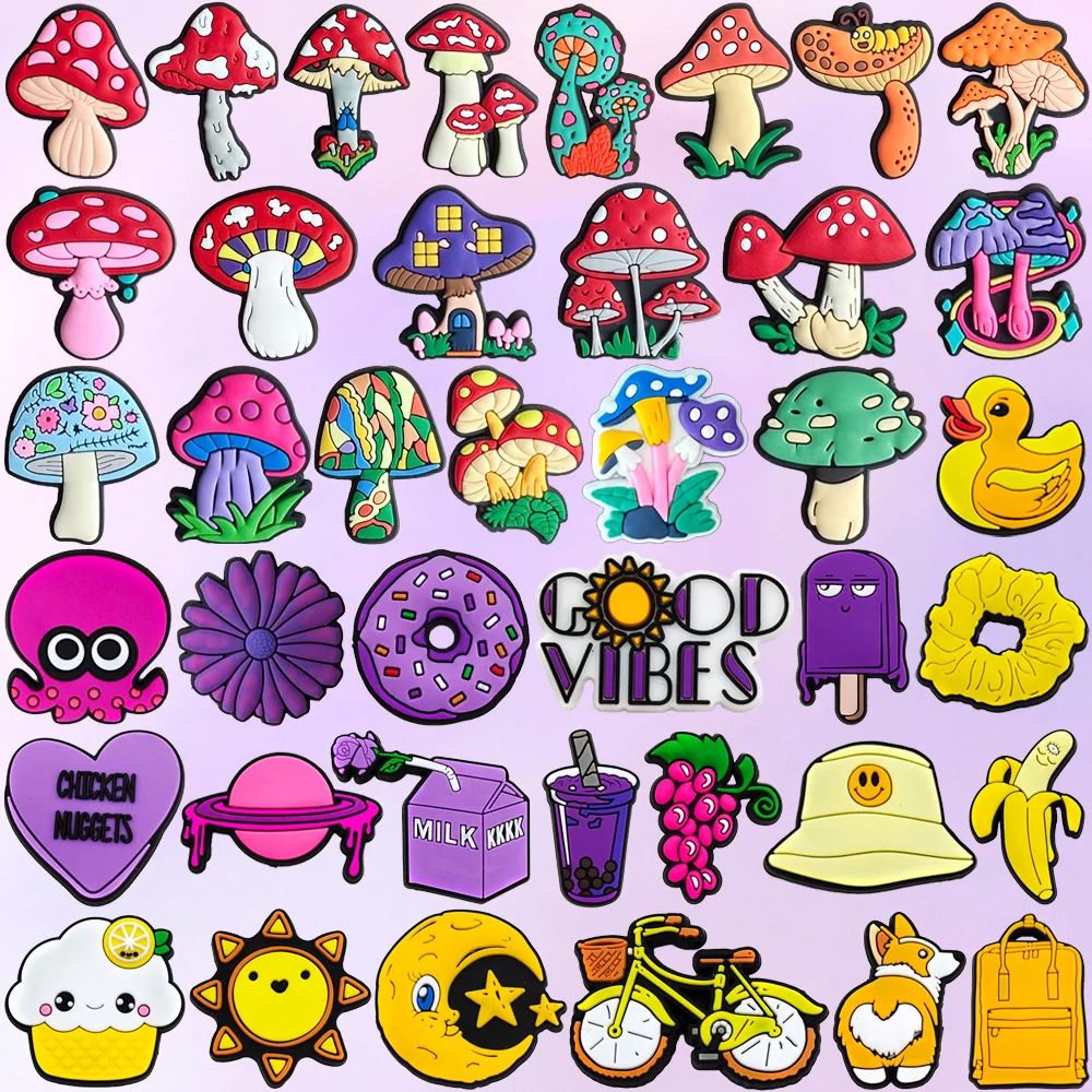 

Charms Mushroon Purple Yellow Pin PVC DIY Sandals Accessories for Clogs Kids Women Men Party Favors X-mas Gifts