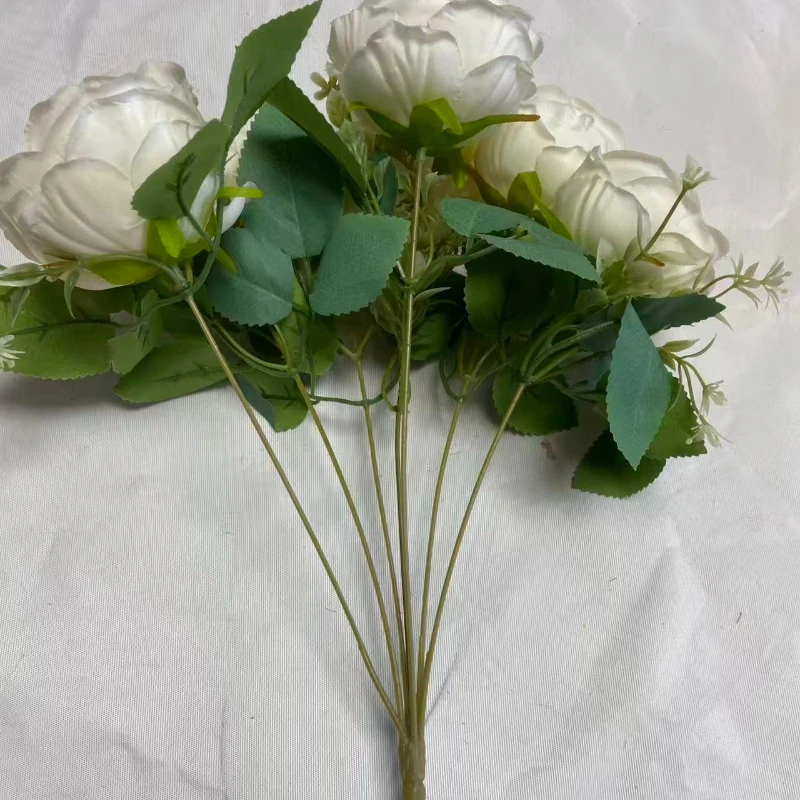 2/5 Stück Künstliche 7-köpfige Rosensträuße aus Seide, Kunstblumen für Hochzeitsdekoration, Rosa Austin-Rosen, Simulationsblumen für Saaldekoration – Detail 8