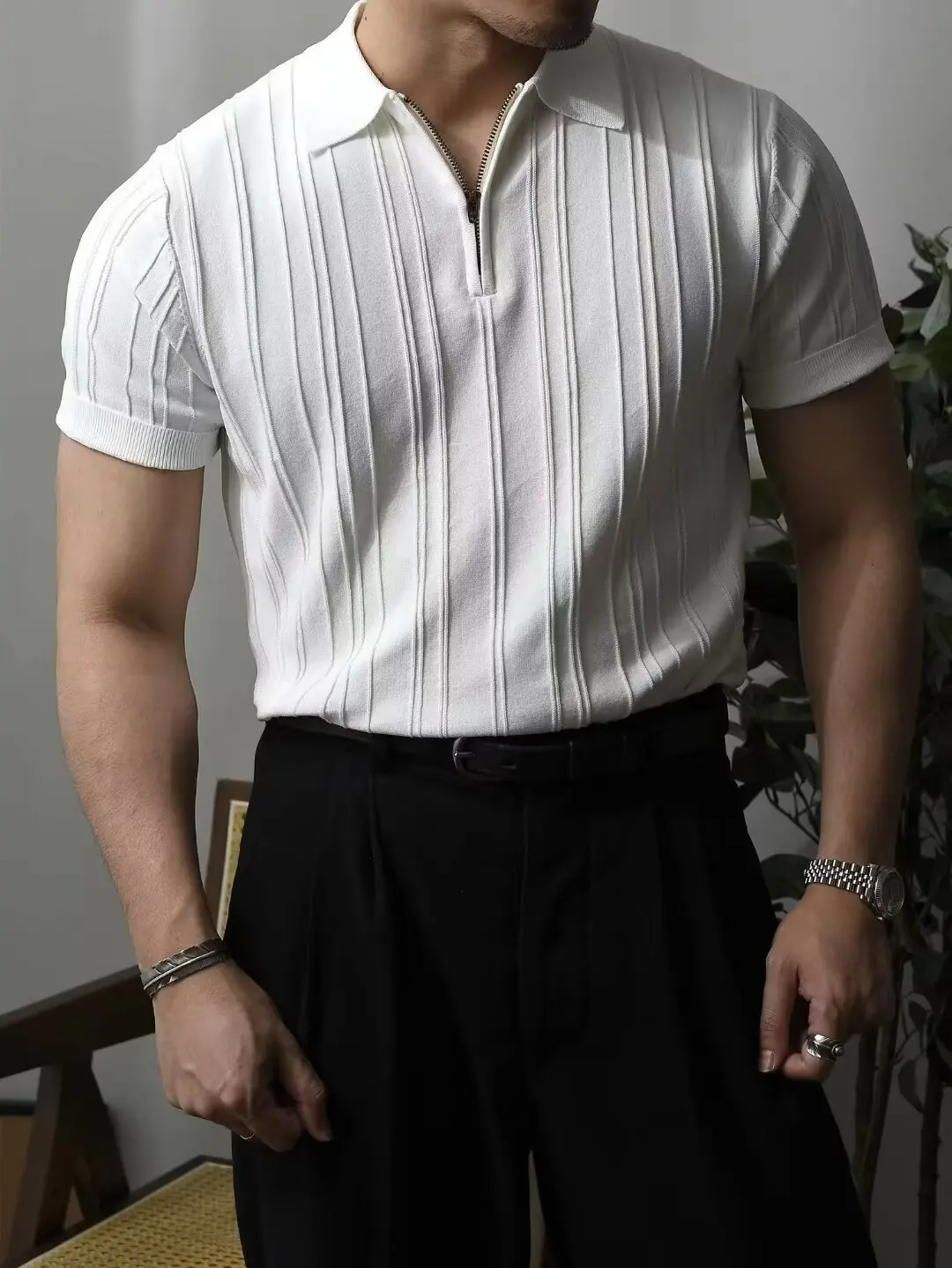 

Плиссированные рубашки мужские весенне-осенние новые модные рубашки поло свободные повседневные модные эластичные корейские черные, белые однотонные футболки