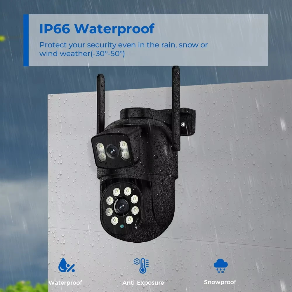 4K 8MP Wifi Dual Lens Outdoor Camera 10X Zoom HD Dual Screens PIZ IP Camera Night Vision Security Protection Câmera P6Slite APP