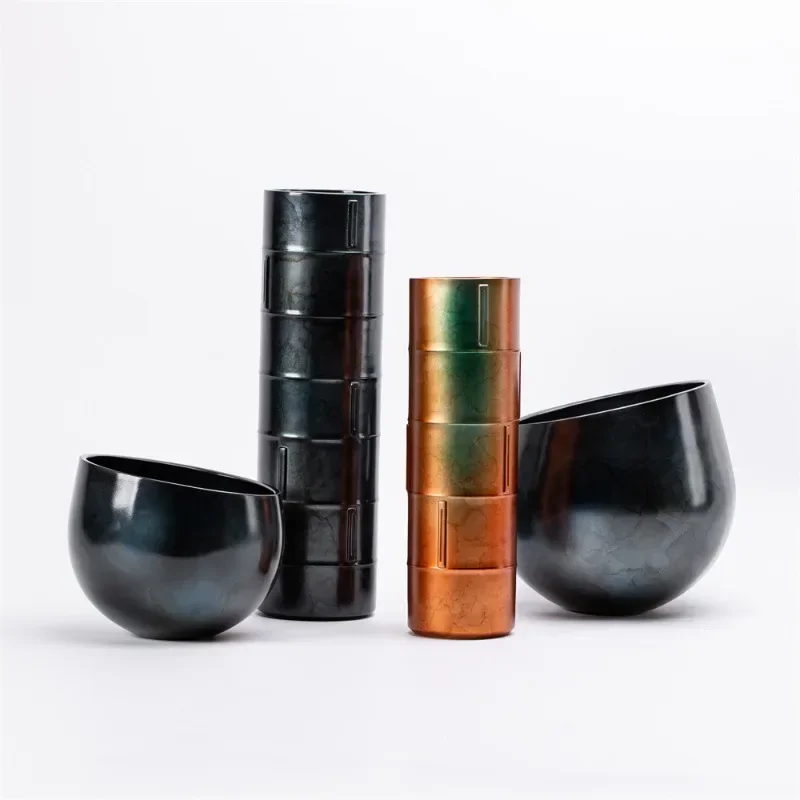 

Modern incision bamboo joint dark orange bump green irregular texture flower ware model room living room coffee table