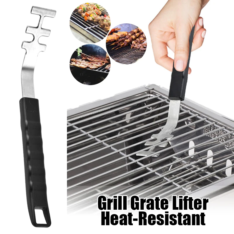 Stainless Steel Grill Mesh Pumping Hand Heat-Resistant Grill Grate Lifter Anti-Scald Cooking Bbq Grill Tools for Camping