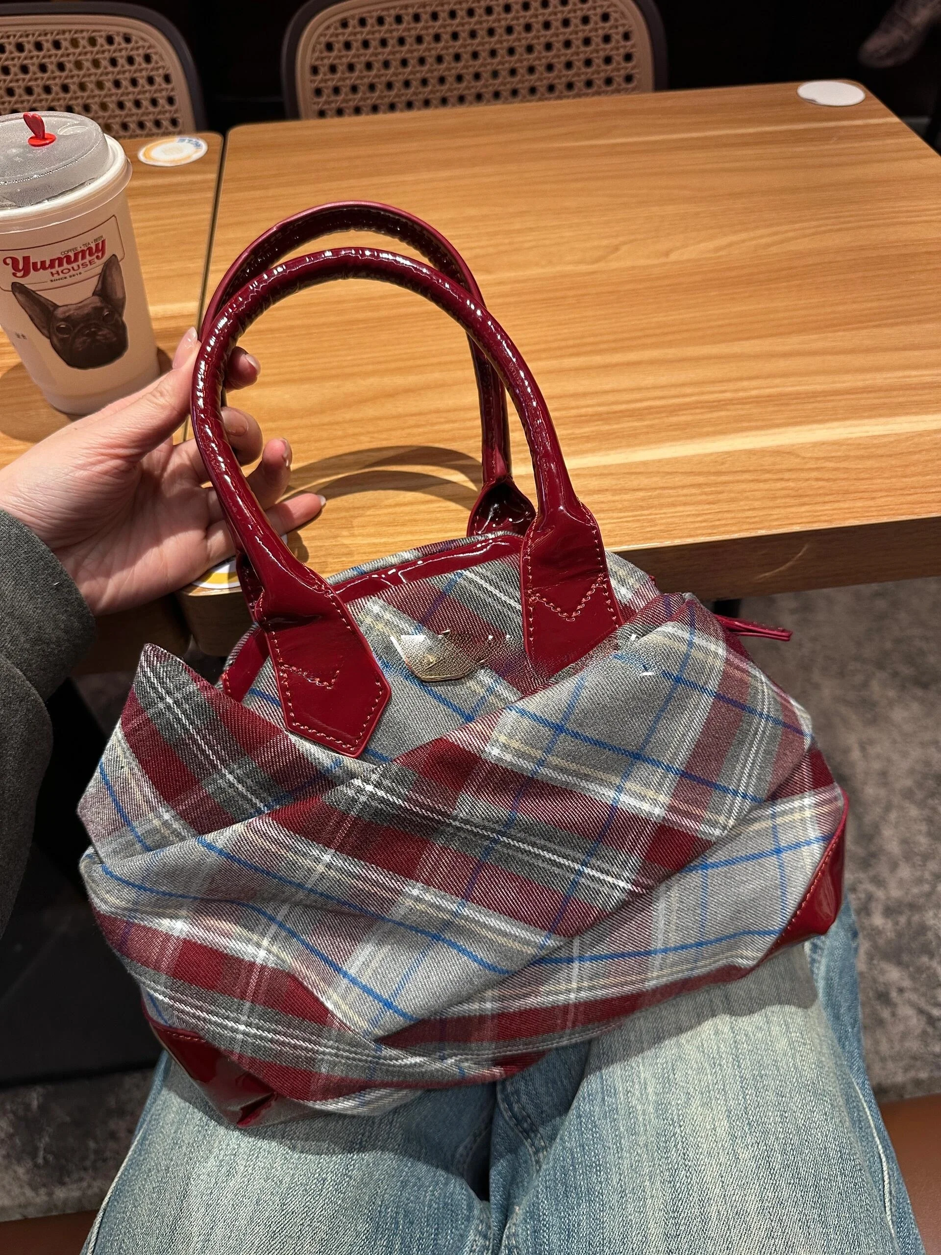 High Quali Red Plaid Bowling Bag Unique oulder Crossbody Bag Sli Versatile Soft Nylon  Korean Sle Underarm Bag