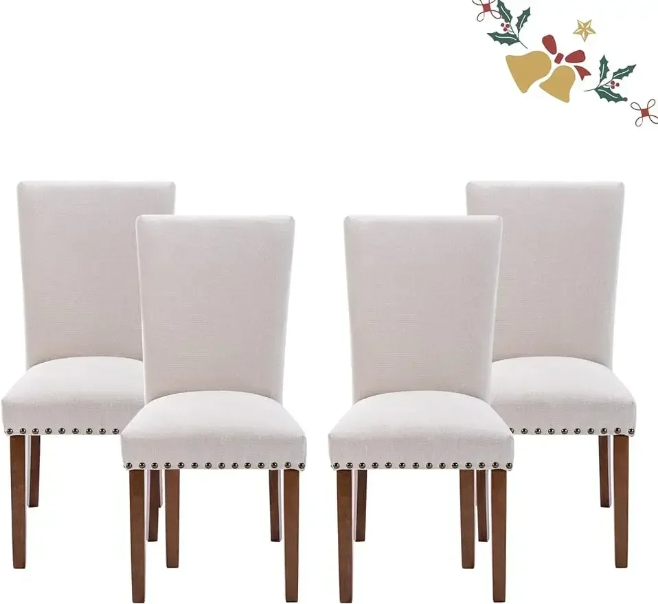 

Dining Chairs Set of 4, Upholstered Fabric Dining Room Kitchen Side Chair with Nailhead Trim and Wood Legs - Beige