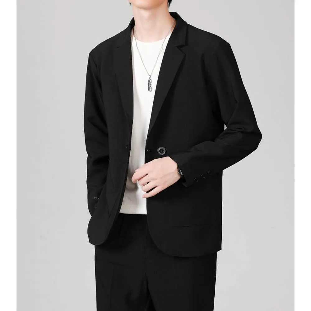 2026 New Men Oversized Blazer Grey Casual Suit Jacket Korean Style Loose Fit Streetwear Coat