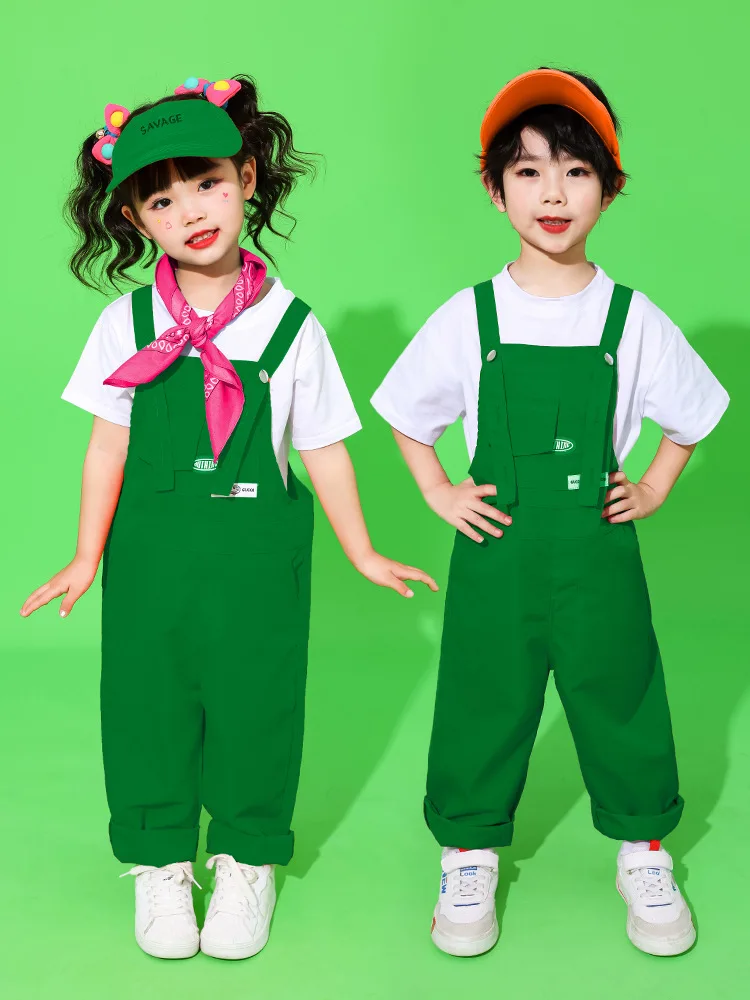 Kinder Hip-Hop-Latzhose, bunte Patchwork-Latzhose, Candy-Farben-Overall für Jungen und Mädchen, Street-Dance-Strampler, Kinder-Streetwear – Detail 12