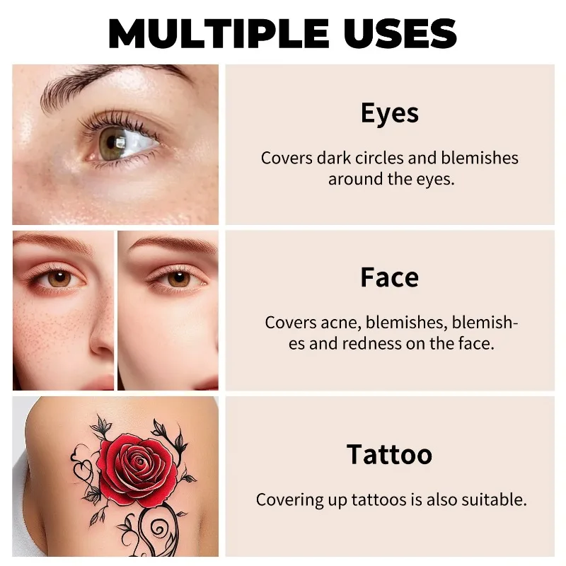 Waterdichte concealer met volledige dekking voor tatoeages, littekens - Natural Finish Foundation voor alle huidtinten en typen 1PCS 3 kleuren