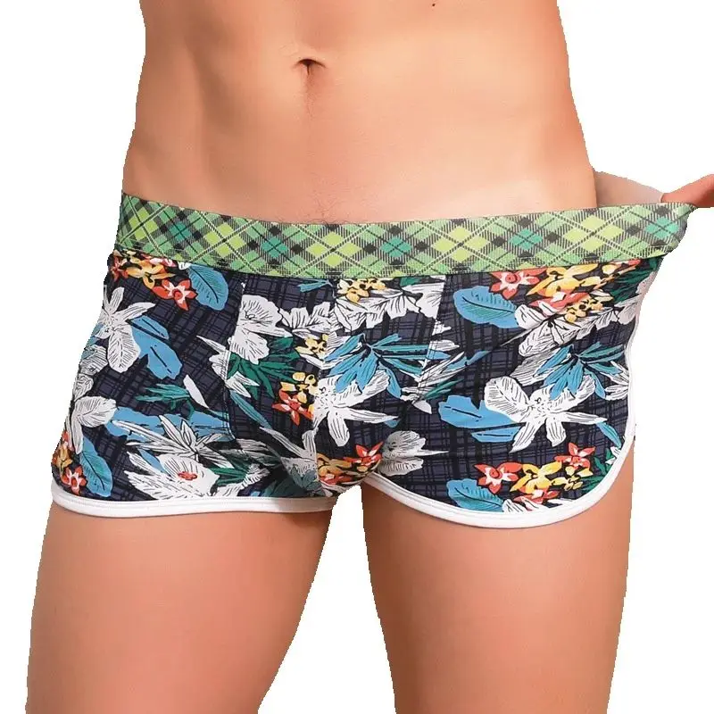 Men Underwear Animal Cartoon Print Aro Pants Youth Boxer Shorts Cotton Breathable Side Fork Sports Panties Casual Home Sleepwear