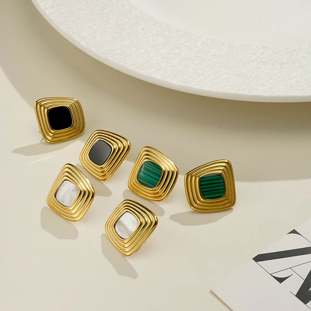 ENFASHION Aretes De Mujer Geometry Striped Acrylic Stud Earrings For Women's Stainless Steel 18K Gold Plated Jewelry E251767