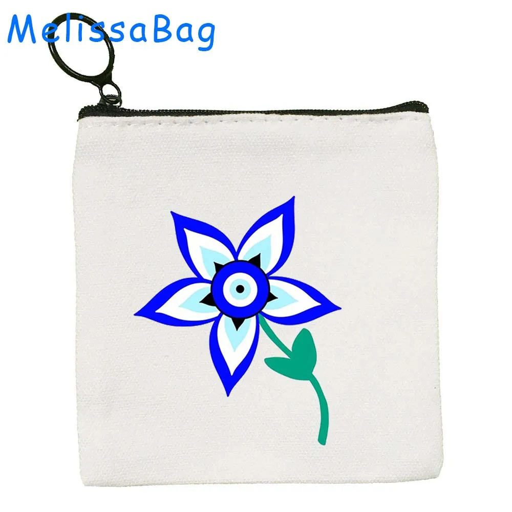 

Colorful Mati Blue Evil Eye Protection Canvas Bags Flower Masallah Nazar Coin Purse Key Case Square Storage Bags Wallet Pouch