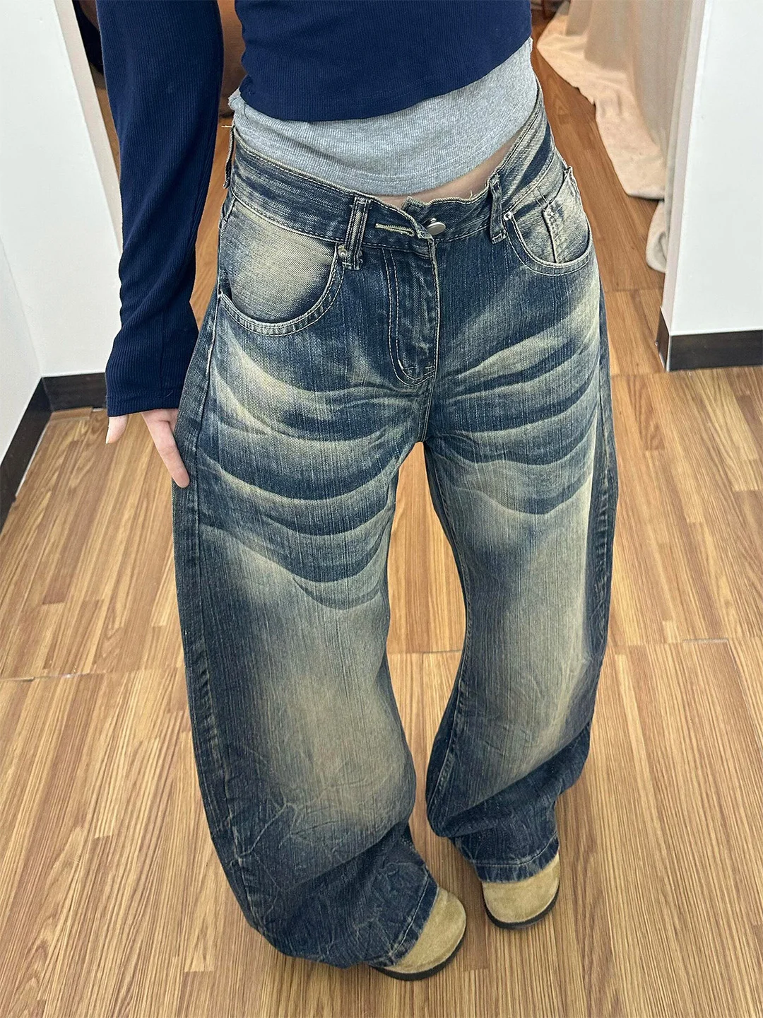 

Slimming High-Waisted Wide Leg Denim Jeans Women's Vintage Washed American Style Summer 2026 Loose Fit Casual Jeans