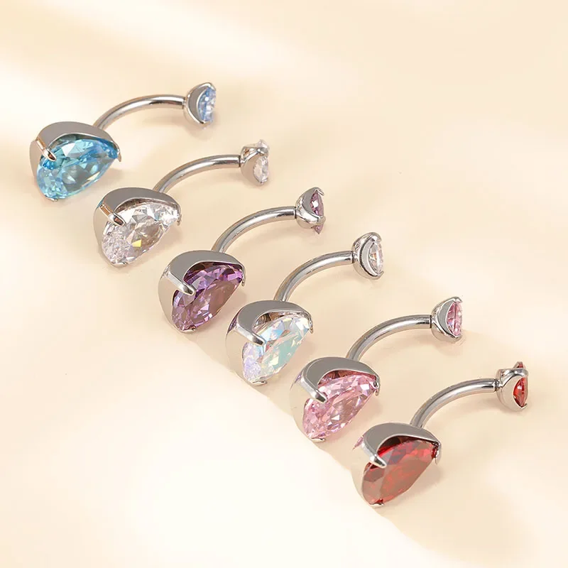 G23 Titanium Heart Cz Stone Navel Earring Curves Belly Button Ring Body Earlobe Pendant Bellybutton Barbell Piercing Jewellery