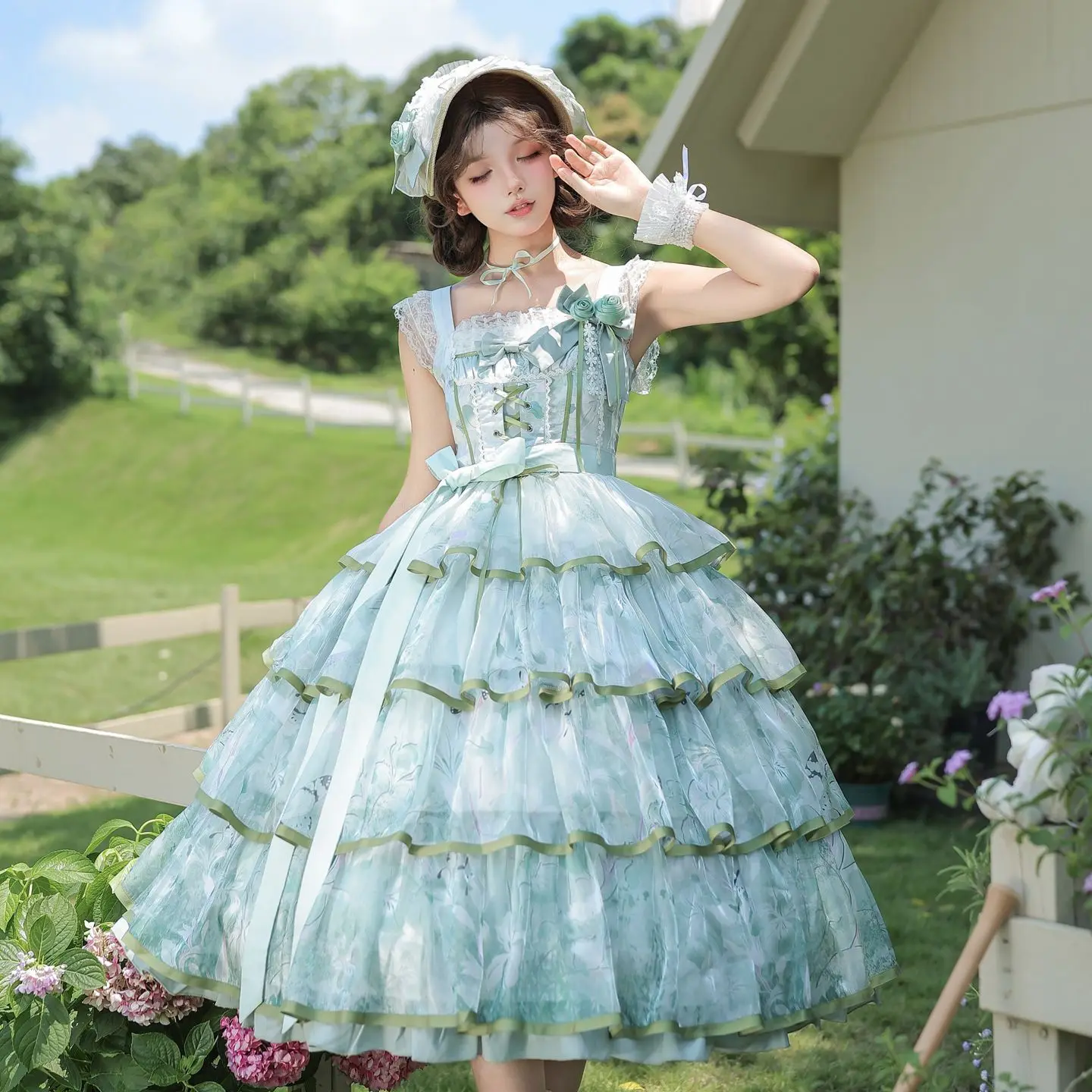 [iris-letter]summer-lolita-elegant-classic-jsk-strap-dress-bowknot-women-green-pink-purple-cla-style-sweet-pastoral-style