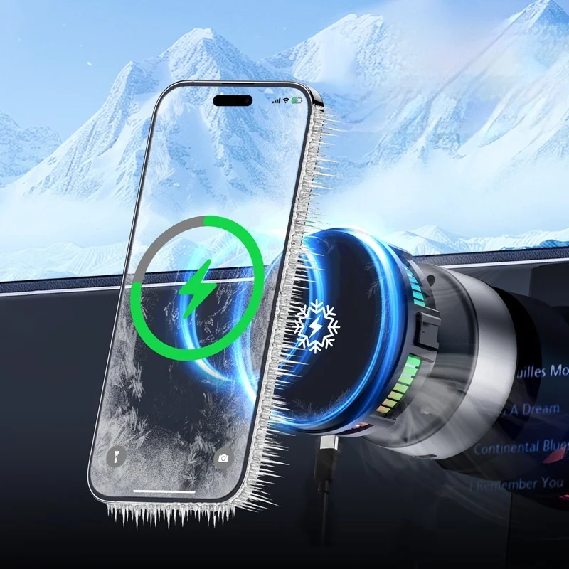 Electric Vacuum Cooling Magnetic Car Phone Wireless Charger Holder Mirro Gym Bath Shower for Iphone 16 15 14 13 12 11 Pro Max