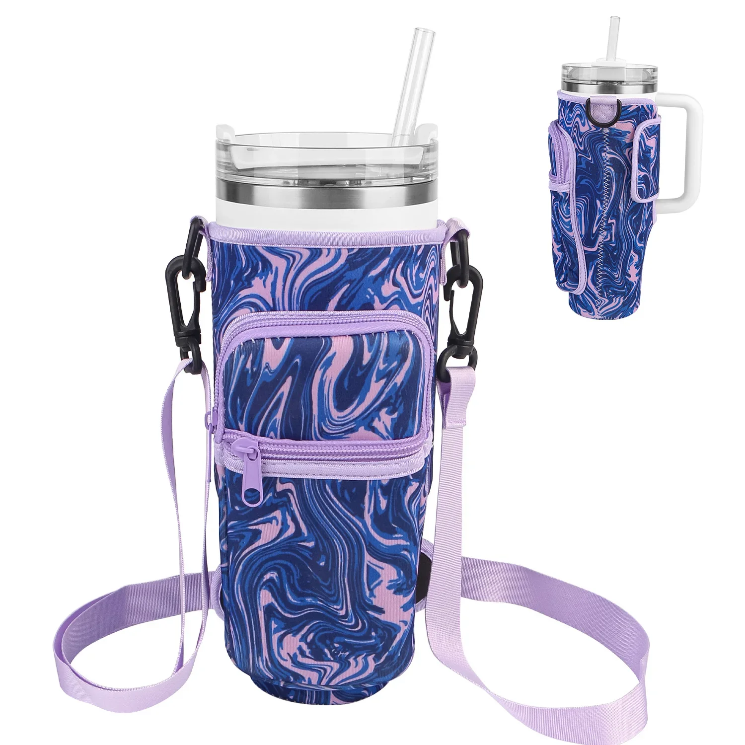 

30/40oz Water Bottle Carrier Bag for Stanley Cup -Insulated Neoprene Water Bottle Bag with Strap, Card & Phone Bag for Stanley